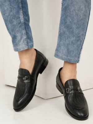 Men's Black Texture Leather Slip-on shoes