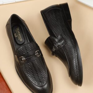 Men's Black Texture Leather Slip-on shoes