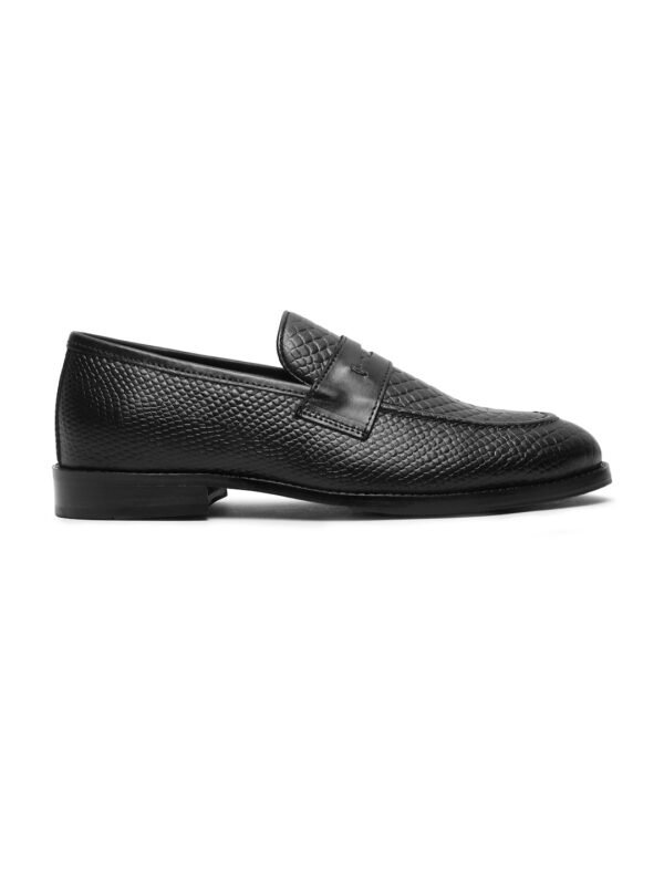 Men's Classic Black Texture Moccasins Leather Shoes - Image 3