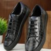 Men's Stylish Black Lace-Up Texture Sneakers Leather Shoes