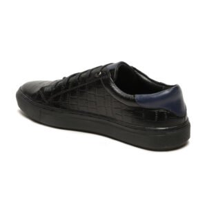 Men's Stylish Black Lace-Up Texture Sneakers Leather Shoes