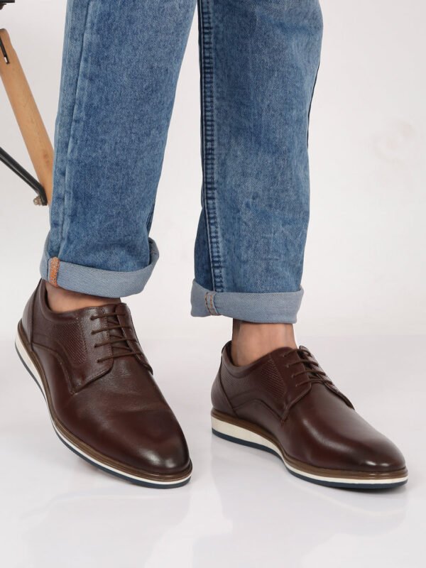 Men's Brown Semi-Formal Lace-Up Leather Shoes - Image 7