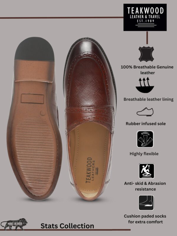 Mens's Brown Texture Leather Loafers - Image 8