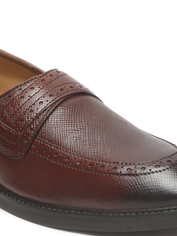 Mens's Brown Texture Leather Loafers - Image 4