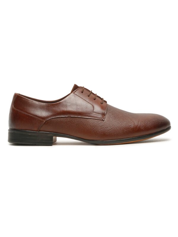 Men's Tan Texture Leather Lace-Up Shoes - Image 4
