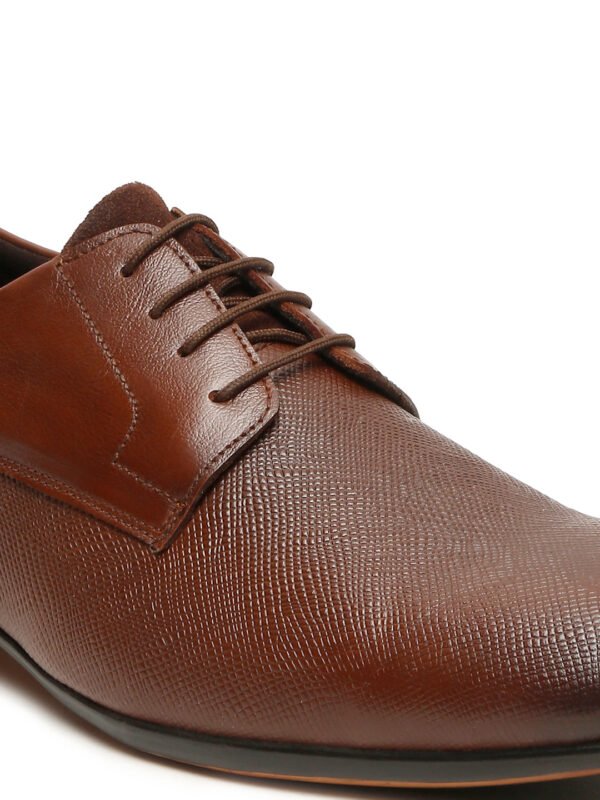 Men's Tan Texture Leather Lace-Up Shoes - Image 2