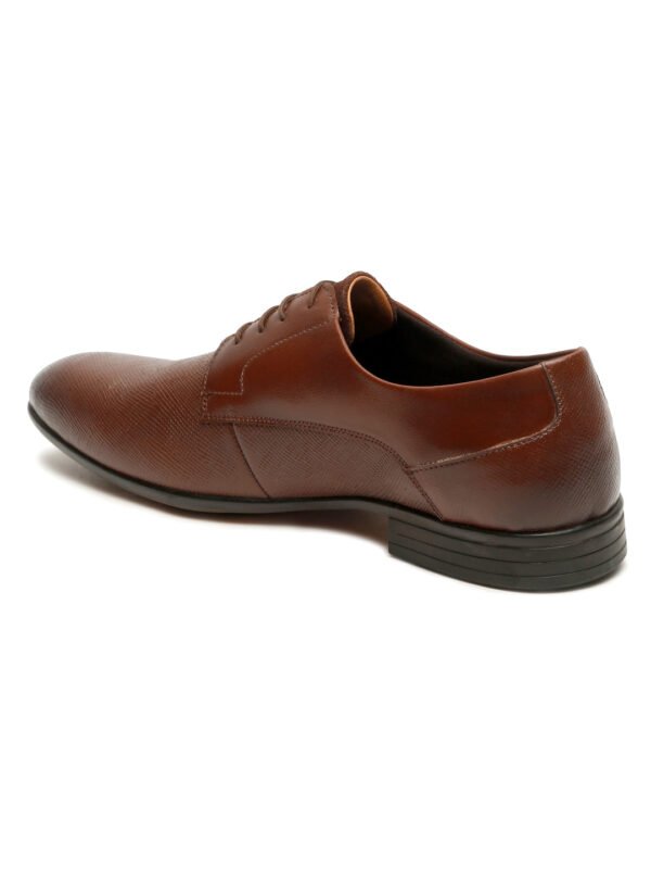 Men's Tan Texture Leather Lace-Up Shoes - Image 5