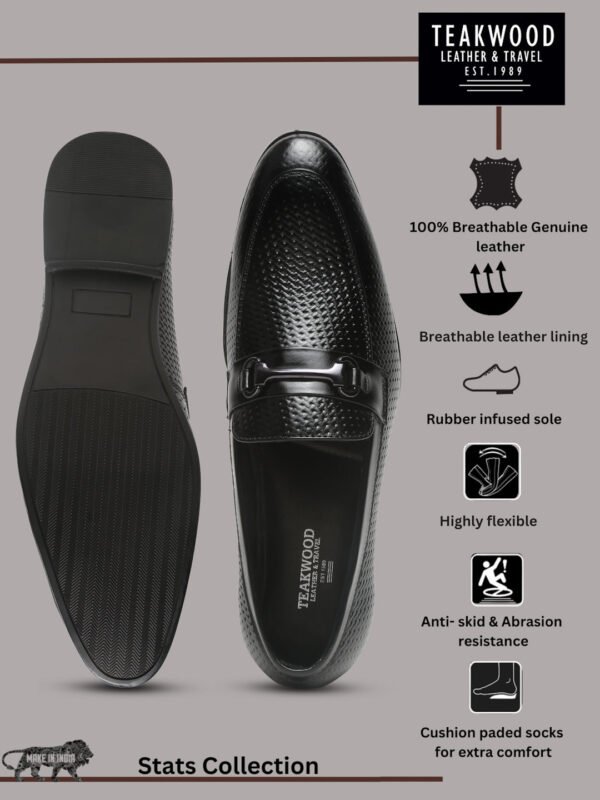 Men's Black Classy Patterned Texture Leather Moccasins - Image 7