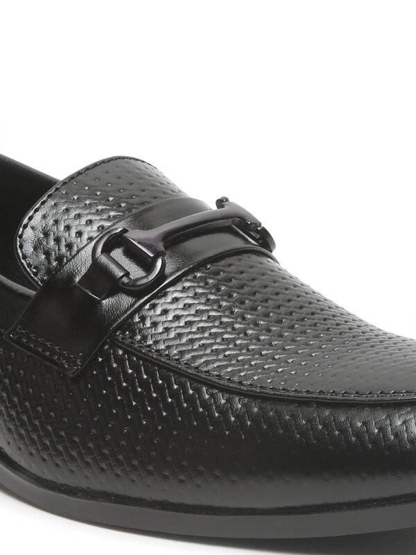 Men's Black Classy Patterned Texture Leather Moccasins - Image 4