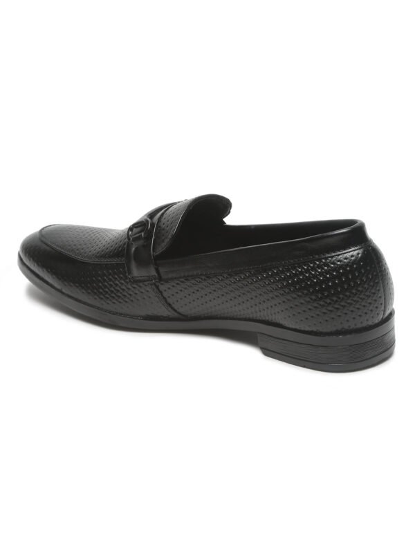 Men's Black Classy Patterned Texture Leather Moccasins - Image 2