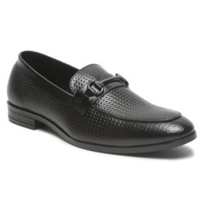 Men's Black Classy Patterned Texture Leather Moccasins