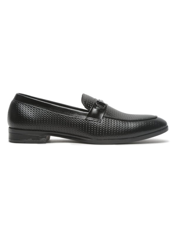 Men's Black Classy Patterned Texture Leather Moccasins - Image 5