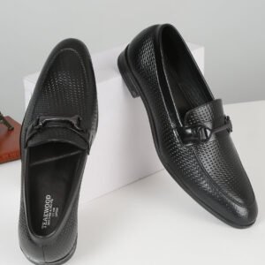 Men's Black Classy Patterned Texture Leather Moccasins