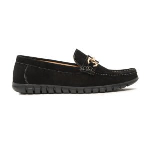 Men's Black Suede Leather Loafers With Golden Buckle