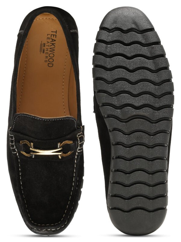 Men's Black Suede Leather Loafers With Antique Gold Buckle - Image 6