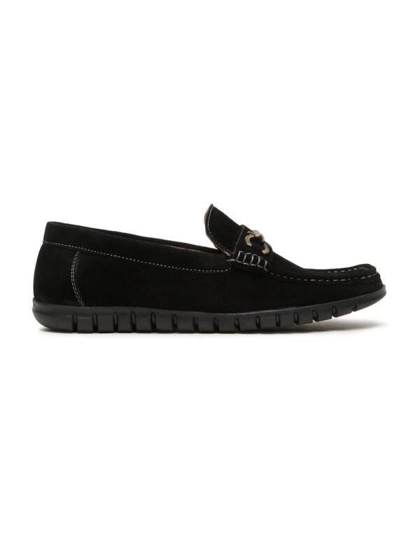 Men's Black Suede Leather Loafers With Antique Gold Buckle - Image 3