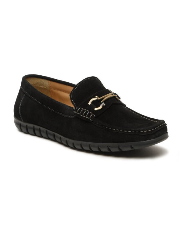 Men's Black Suede Leather Loafers With Antique Gold Buckle - Image 4