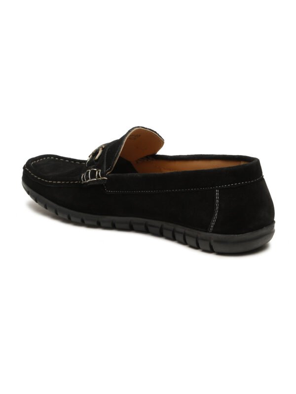 Men's Black Suede Leather Loafers With Antique Gold Buckle - Image 5