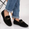 Men's Black Suede Leather Loafers With Antique Gold Buckle