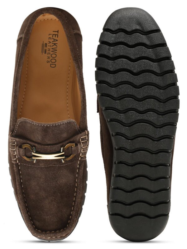 Men's Brown Suede Leather Loafers With Antique Gold Buckle - Image 6