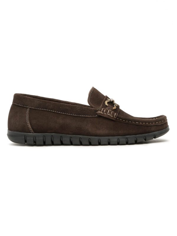 Men's Brown Suede Leather Loafers With Antique Gold Buckle - Image 3