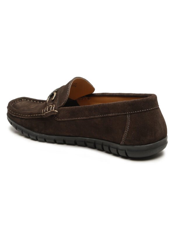 Men's Brown Suede Leather Loafers With Antique Gold Buckle - Image 5