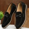 Men's BLACK Suede Leather Loafers With Antique Silver Buckle