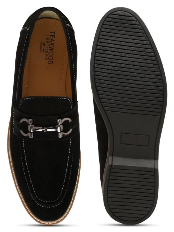Men's BLACK Suede Leather Loafers With Antique Silver Buckle - Image 6