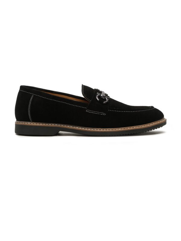 Men's BLACK Suede Leather Loafers With Antique Silver Buckle - Image 2