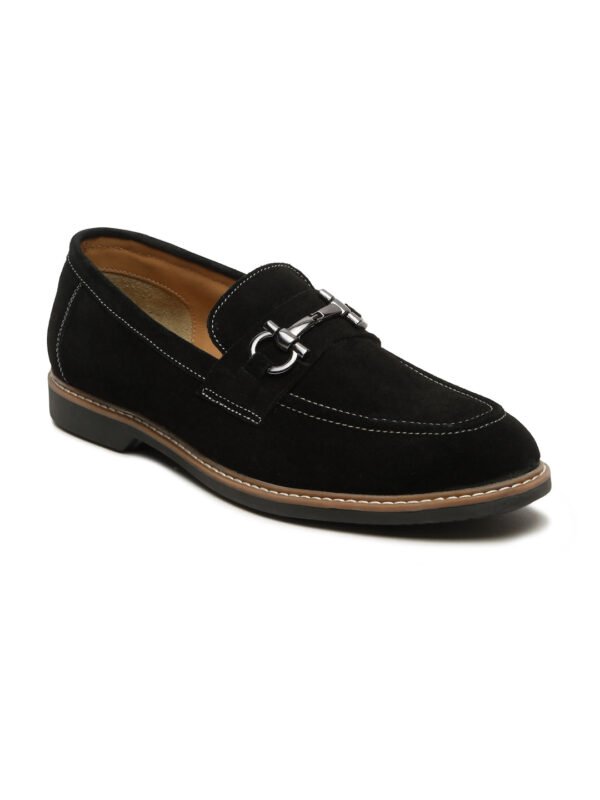 Men's BLACK Suede Leather Loafers With Antique Silver Buckle - Image 3