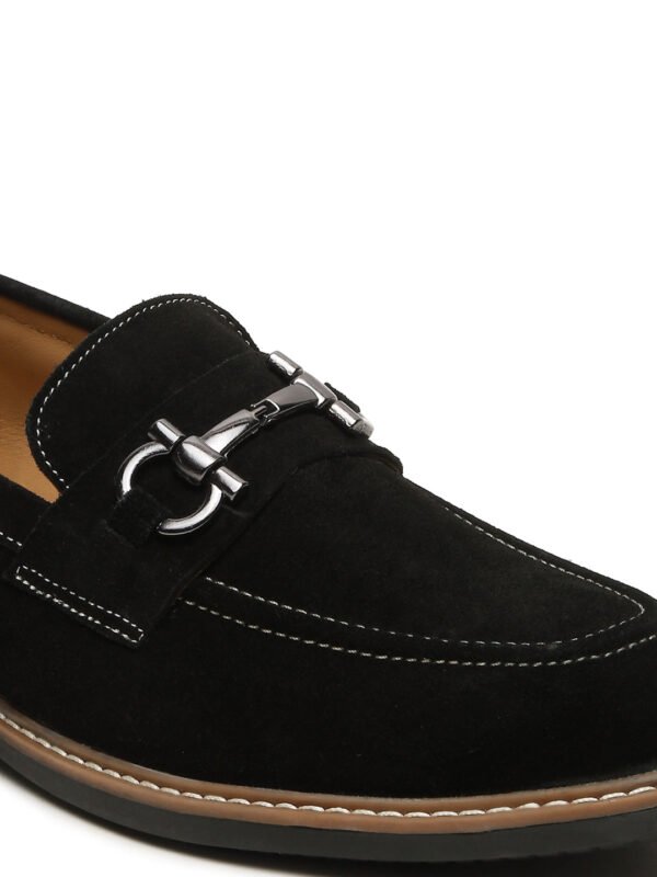 Men's BLACK Suede Leather Loafers With Antique Silver Buckle - Image 4