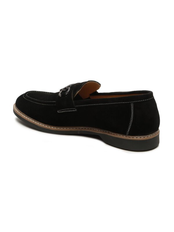 Men's BLACK Suede Leather Loafers With Antique Silver Buckle - Image 5